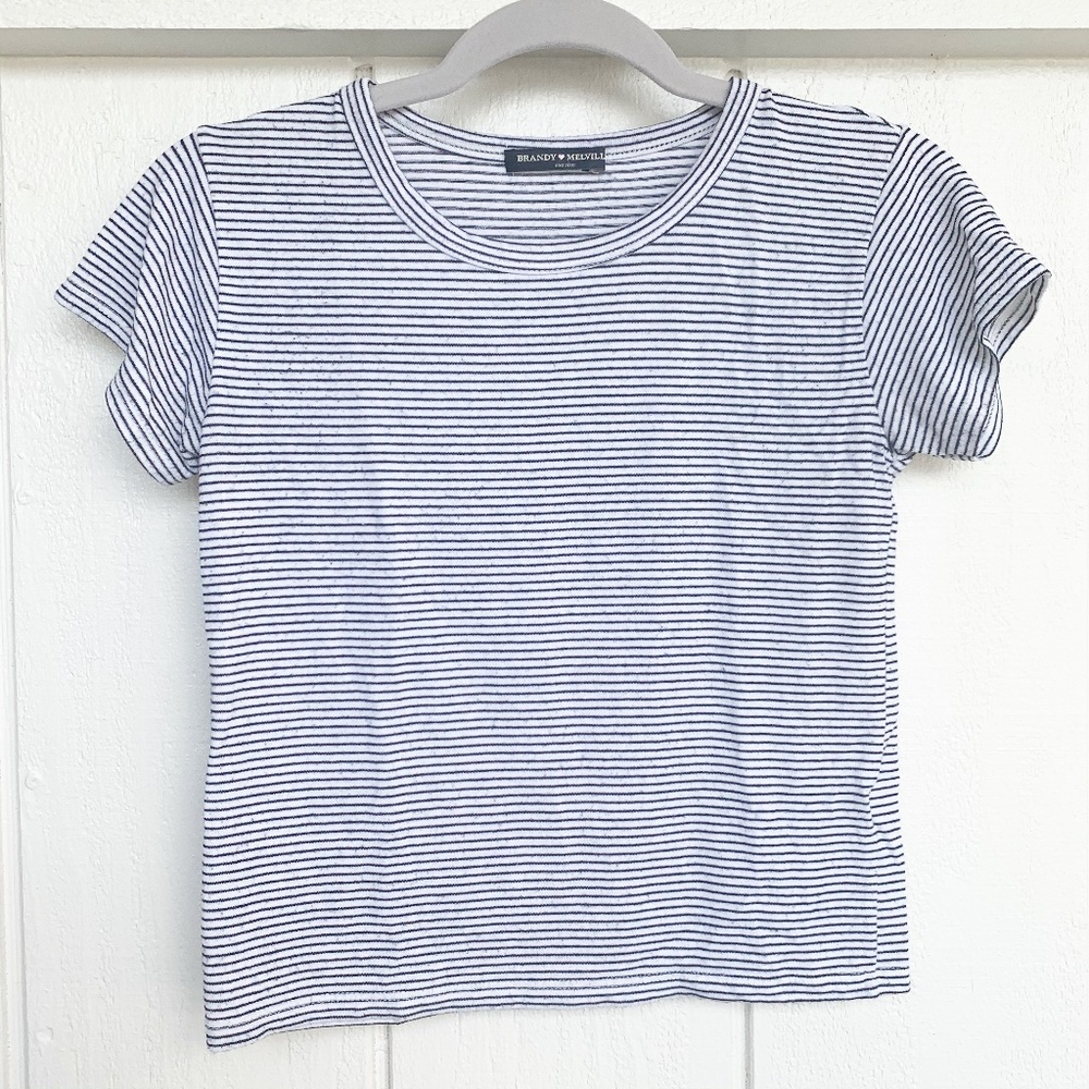 ❌SALE❌ BRANDY MELVILLE White Black Striped Tee OS
